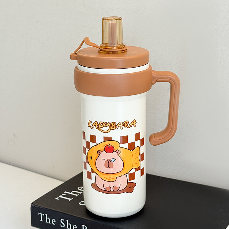 Women's Insulated Water Bottle with Carry Handle and Cute Animal Design