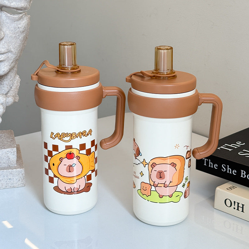 Women's Insulated Water Bottle with Carry Handle and Cute Animal Design