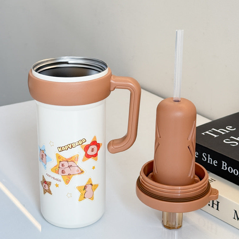 Women's Insulated Water Bottle with Carry Handle and Cute Animal Design