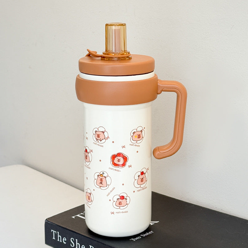 Women's Insulated Water Bottle with Carry Handle and Cute Animal Design