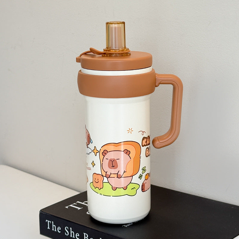 Women's Insulated Water Bottle with Carry Handle and Cute Animal Design