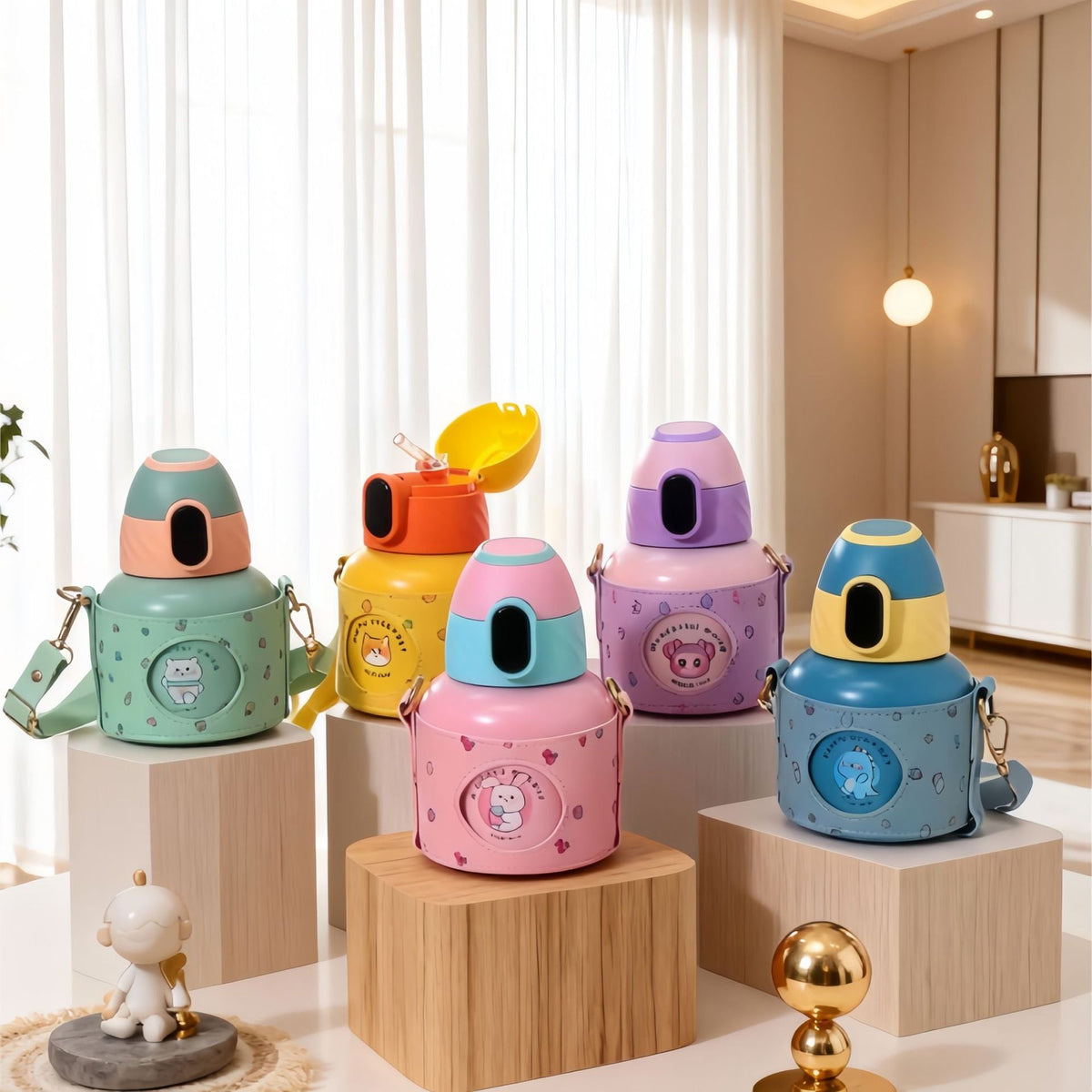 Women's Insulated Water Bottle with Ergonomic Carrying Strap and Playful SHOPAVERLY Design