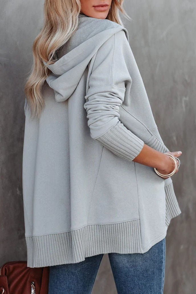Women's longline hoodie, oversized tunic with snap V-neck and kangaroo pocket, 8 colors, sizes S to 3XL