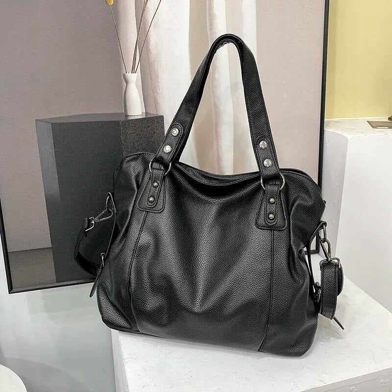 Women's Soft Faux Leather Tote Bag with Multiple Compartments