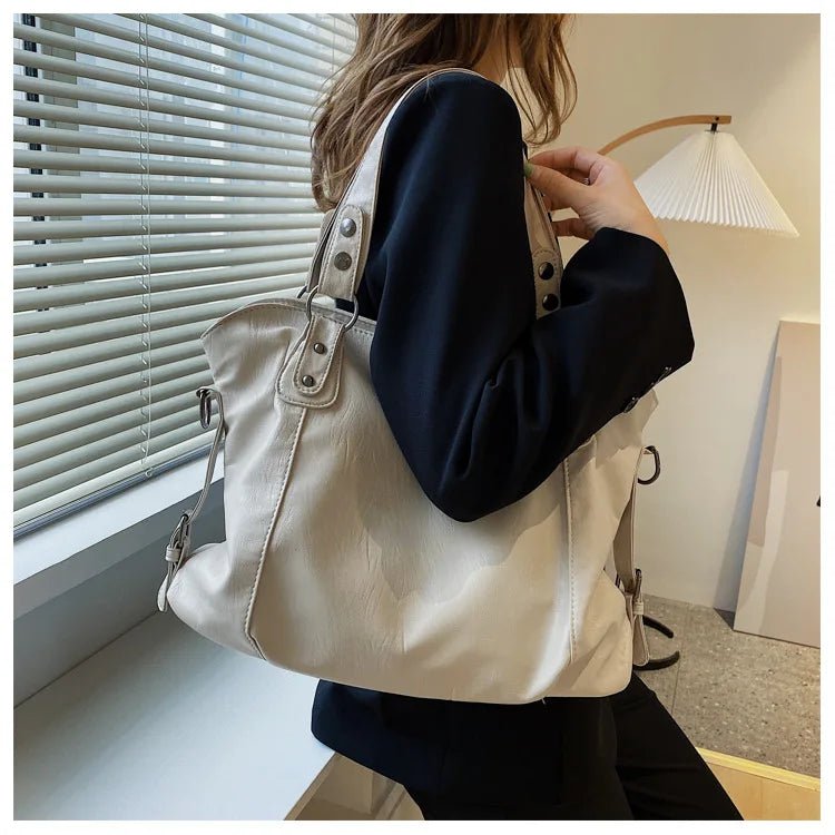 Women's Soft Faux Leather Tote Bag with Multiple Compartments