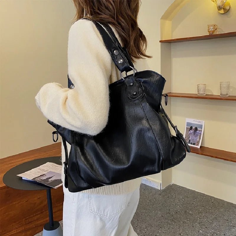 Women's Soft Faux Leather Tote Bag with Multiple Compartments