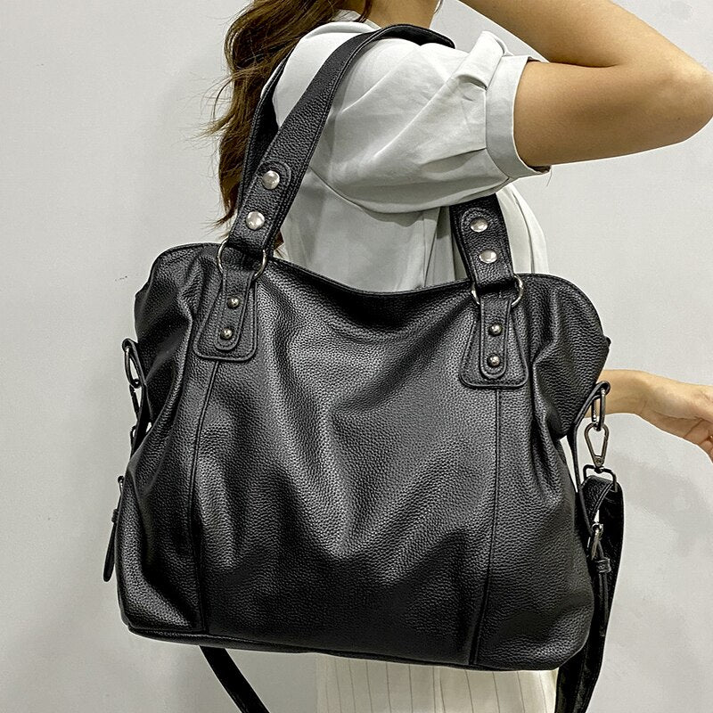 Women's Soft Faux Leather Tote Bag with Multiple Compartments