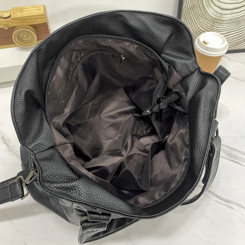 Women's Soft Faux Leather Tote Bag with Multiple Compartments