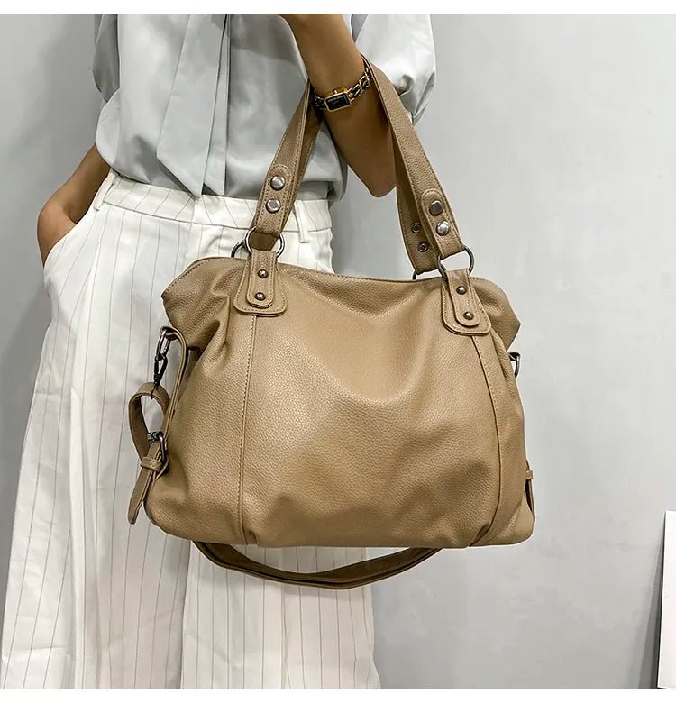 Women's Soft Faux Leather Tote Bag with Multiple Compartments