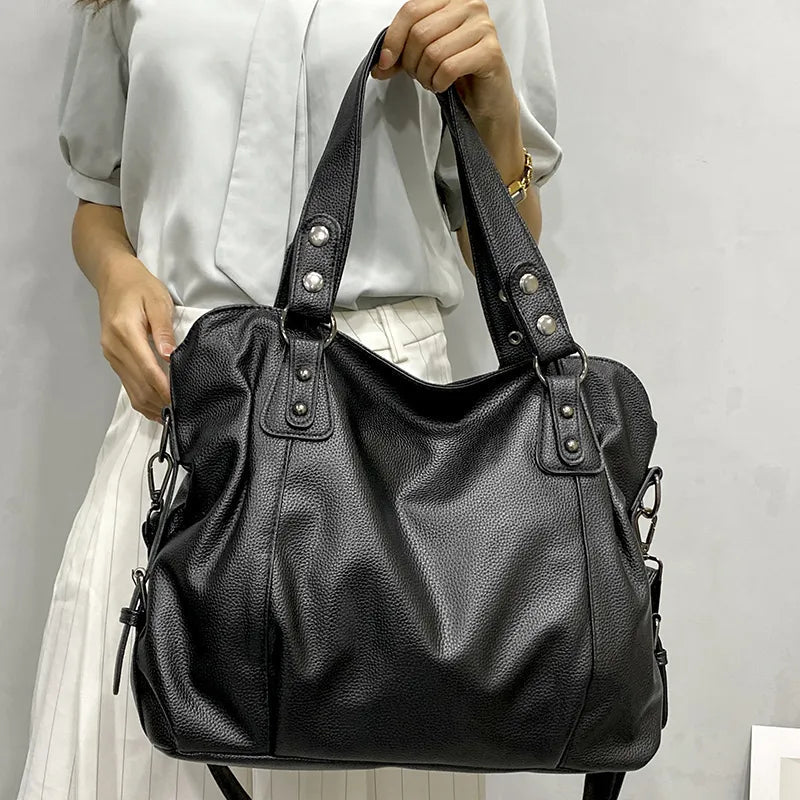 Women's Soft Faux Leather Tote Bag with Multiple Compartments