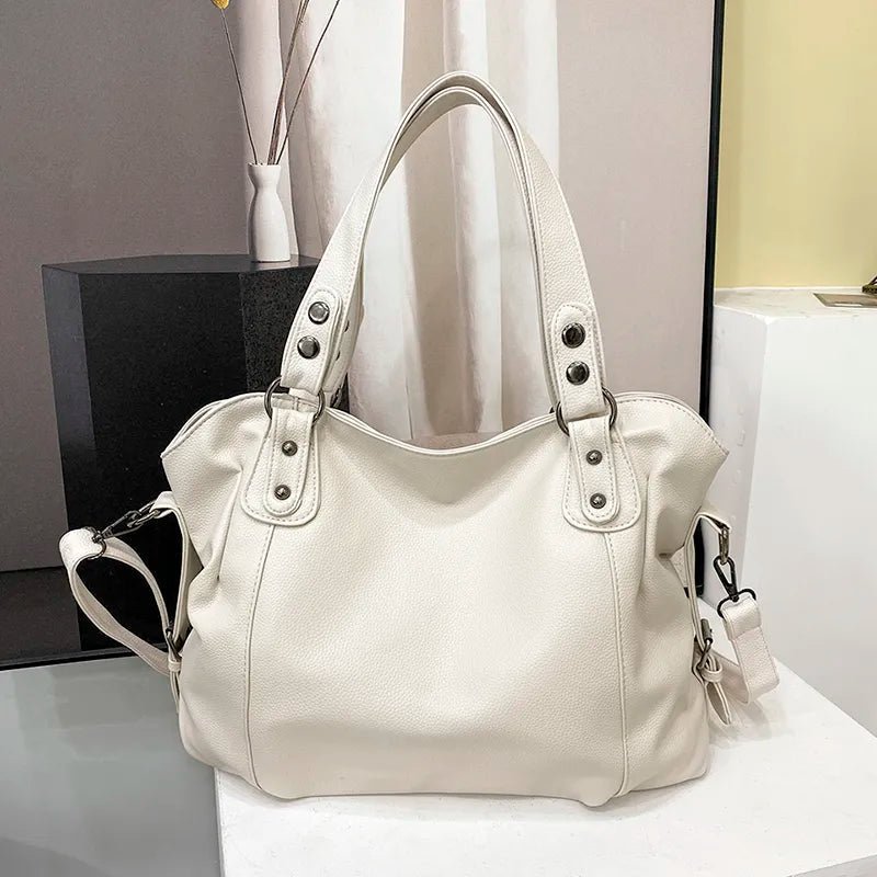 Women's Soft Faux Leather Tote Bag with Multiple Compartments