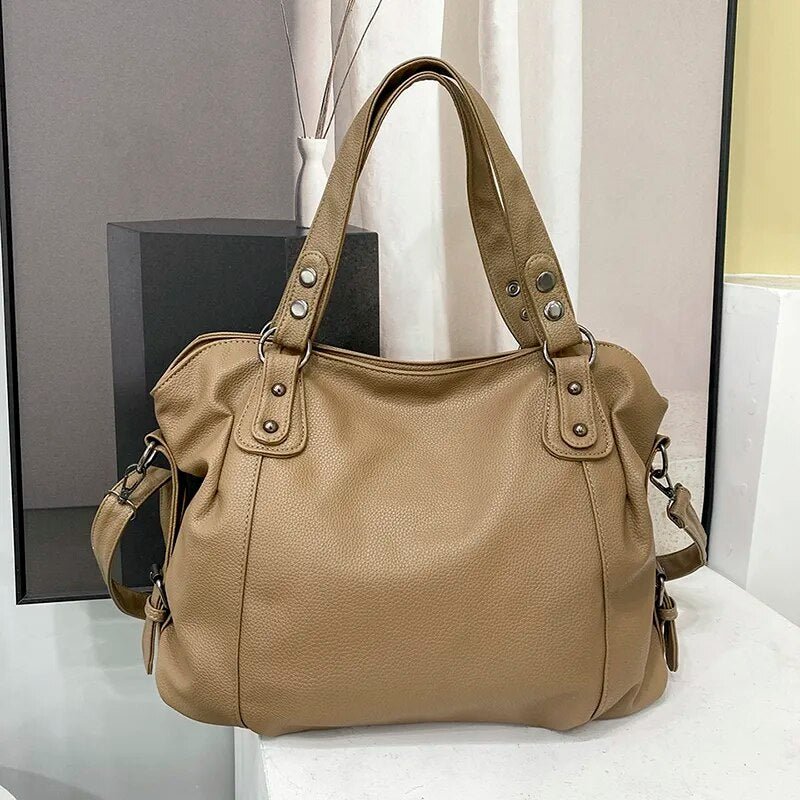 Women's Soft Faux Leather Tote Bag with Multiple Compartments