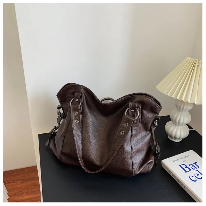 Women's Soft Faux Leather Tote Bag with Multiple Compartments
