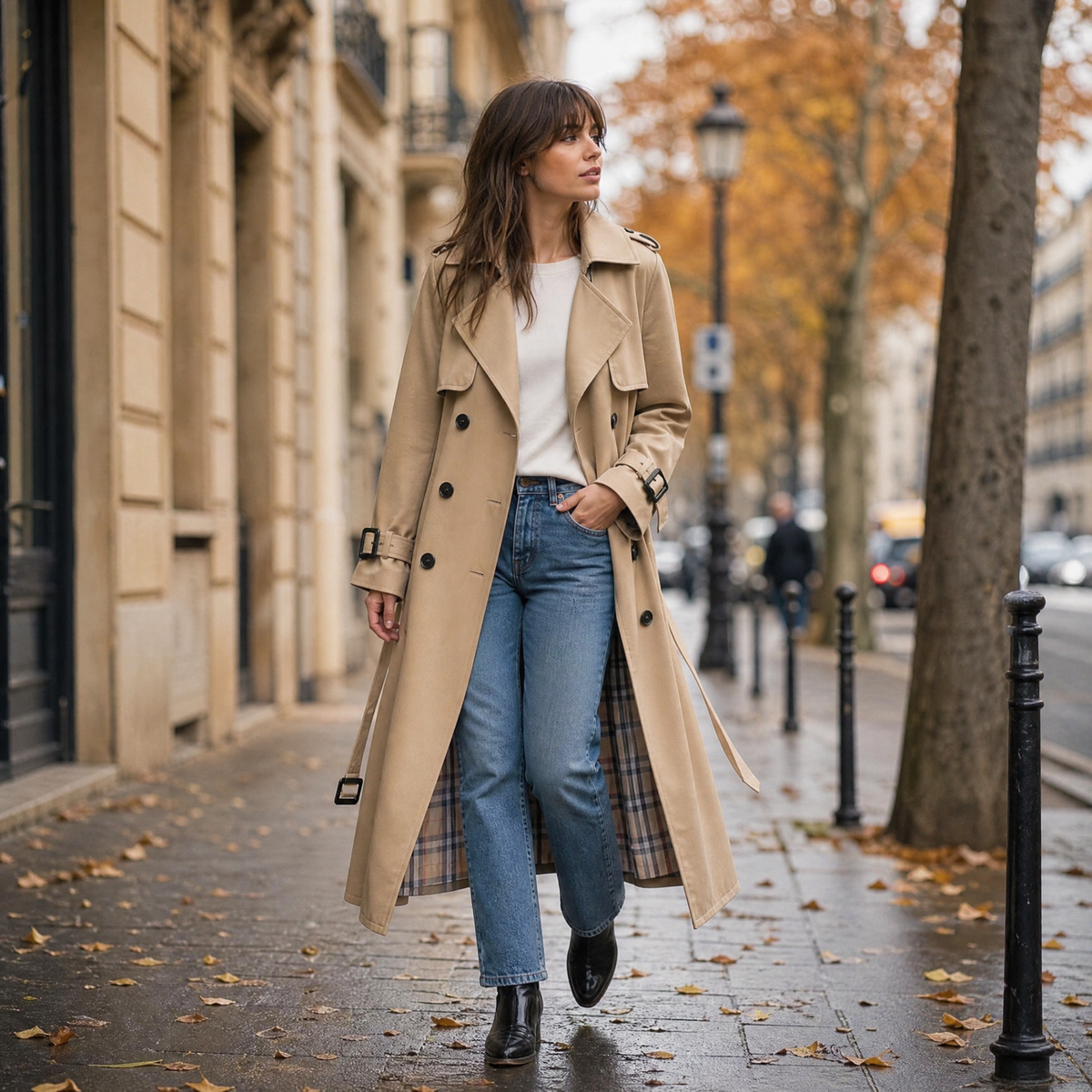 Women's trench coat, long double-breasted with belt, epaulettes and check lining, classic trench in 6 colors, sizes XS t