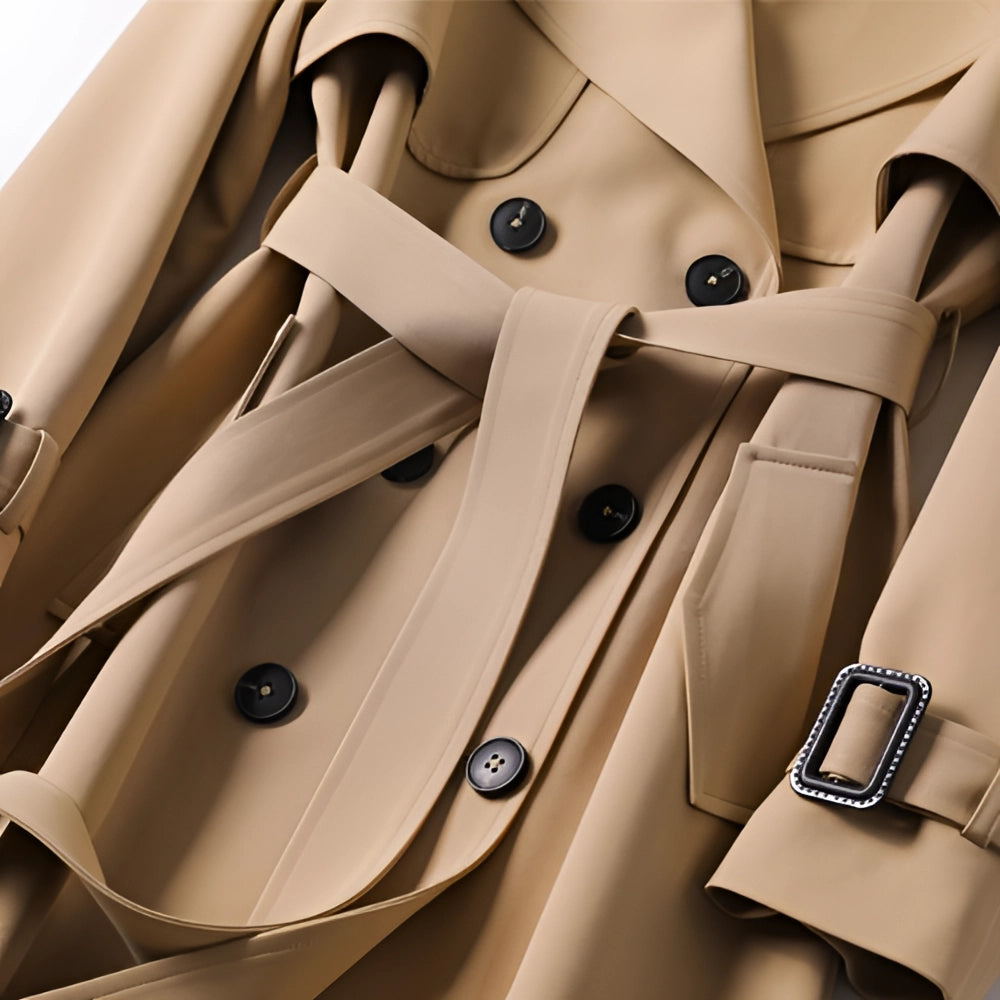 Women's trench coat, long double-breasted with belt, epaulettes and check lining, classic trench in 6 colors, sizes XS t
