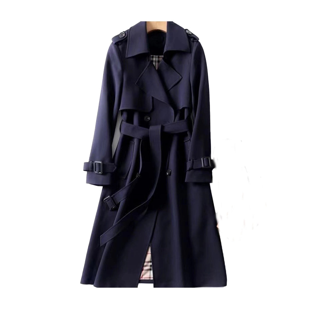 Women's trench coat, long double-breasted with belt, epaulettes and check lining, classic trench in 6 colors, sizes XS t