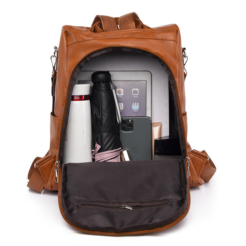 Women's Waterproof Travel Backpack – Large Capacity PU Leather
