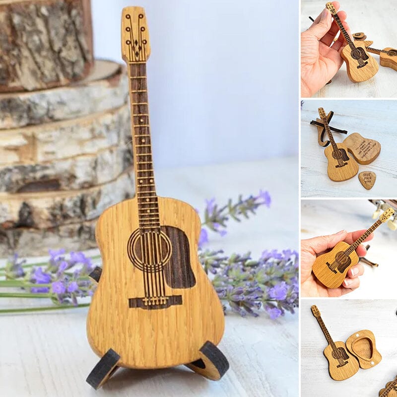Wooden Acoustic Guitar Pick Box with Stand