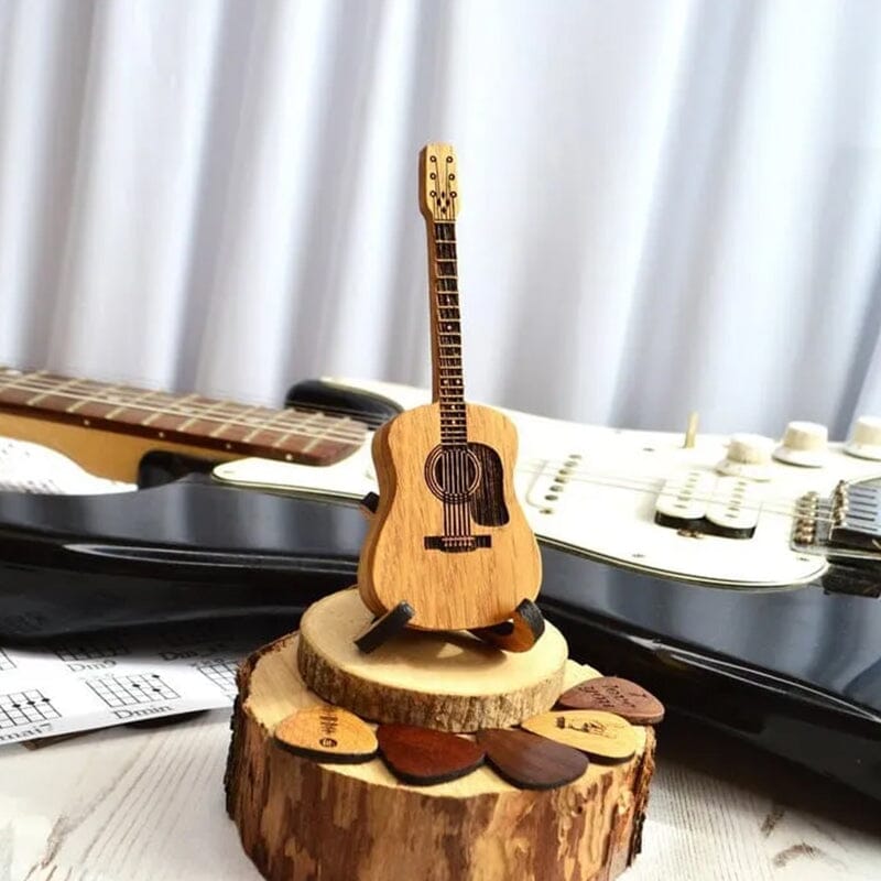 Wooden Acoustic Guitar Pick Box with Stand