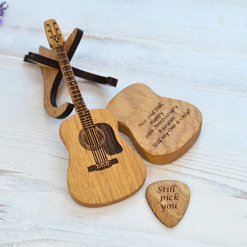 Wooden Acoustic Guitar Pick Box with Stand