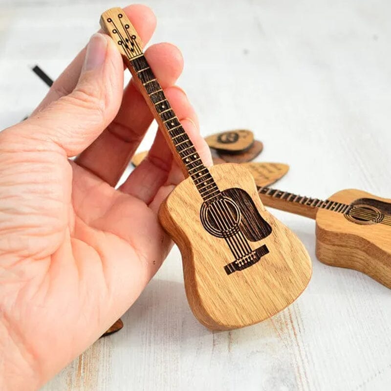 Wooden Acoustic Guitar Pick Box with Stand