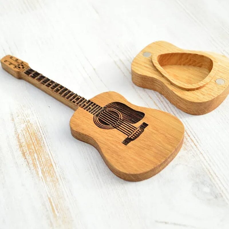 Wooden Acoustic Guitar Pick Box with Stand