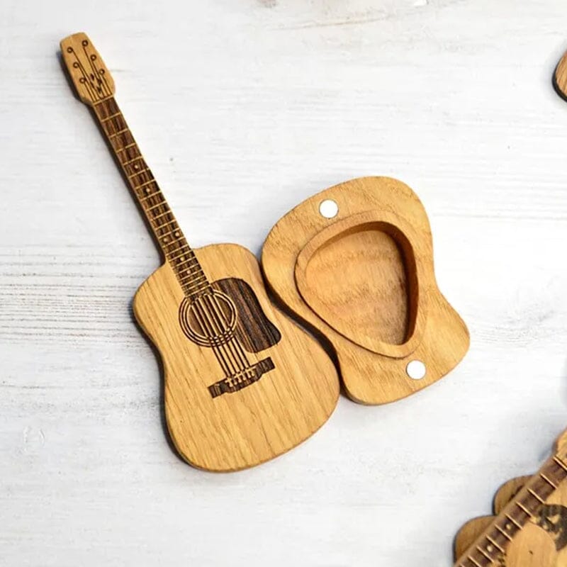 Wooden Acoustic Guitar Pick Box with Stand