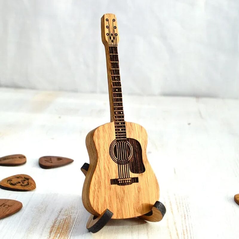 Wooden Acoustic Guitar Pick Box with Stand