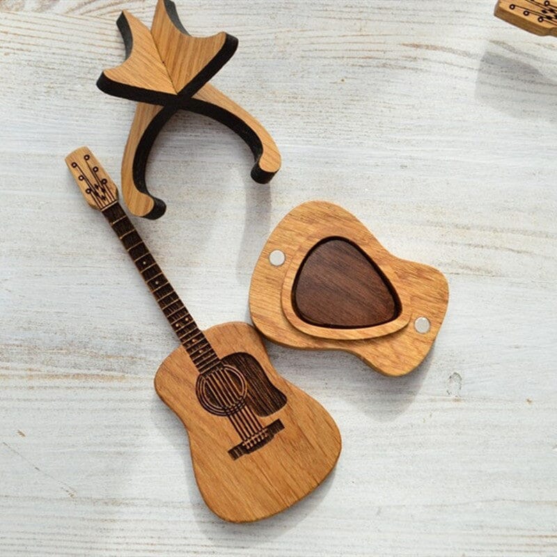 Wooden Acoustic Guitar Pick Box with Stand