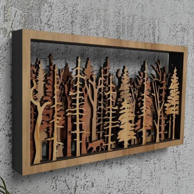 WoodForrest 3D Wall Art - Enchanting Forest Scene with Fox & Tree Shadows