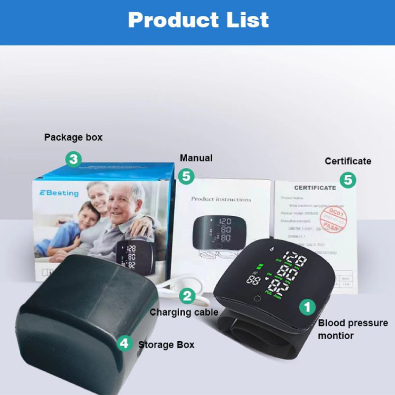 Wrist Blood Pressure Monitor with Voice Guide and LED Display
