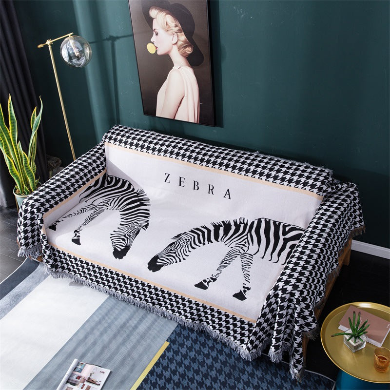 Zebra Print Decorative Sofa Throw with Fringe