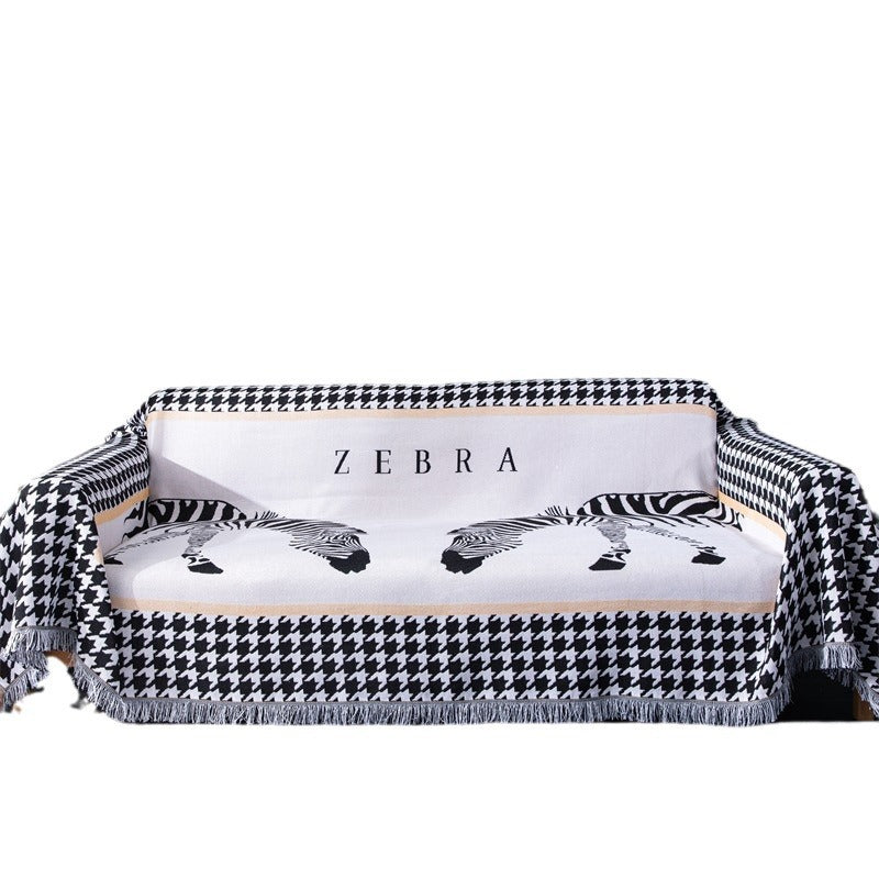 Zebra Print Decorative Sofa Throw with Fringe