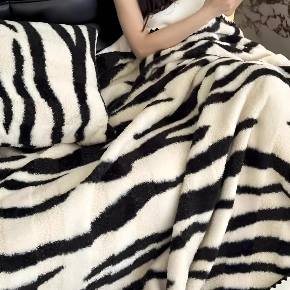 Zebra Print Luxe Faux Fur Blanket