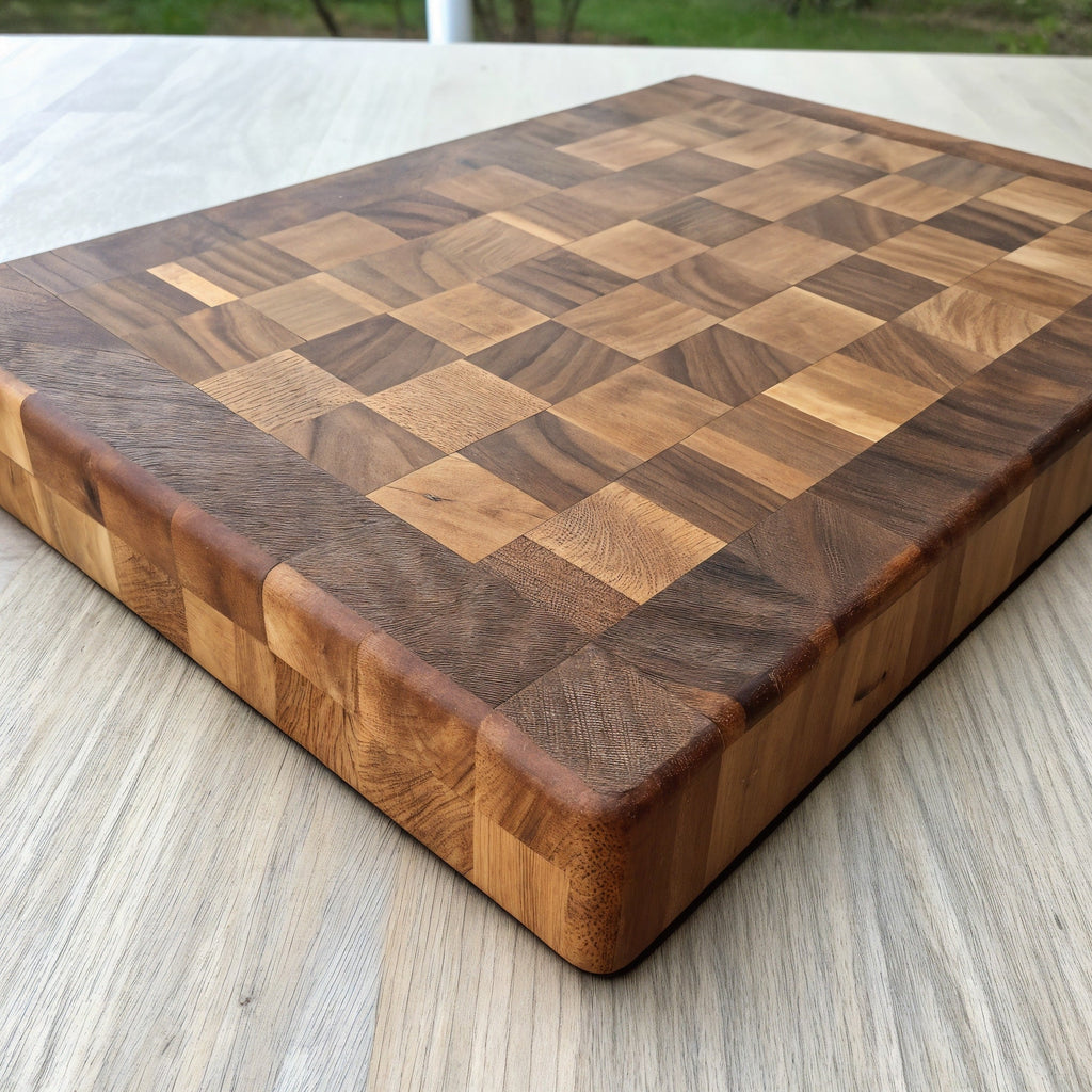 Shopaverly Pecan Classic Butcher Block — three-quarter angled view showing full top face and thickness