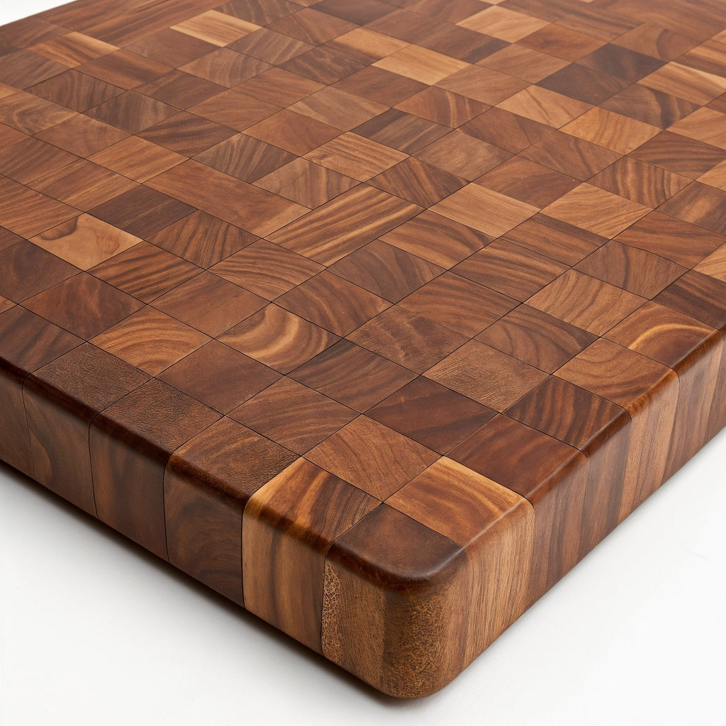 Shopaverly Mahogany Premium Butcher Block — three-quarter angled view showing full top face and side edge