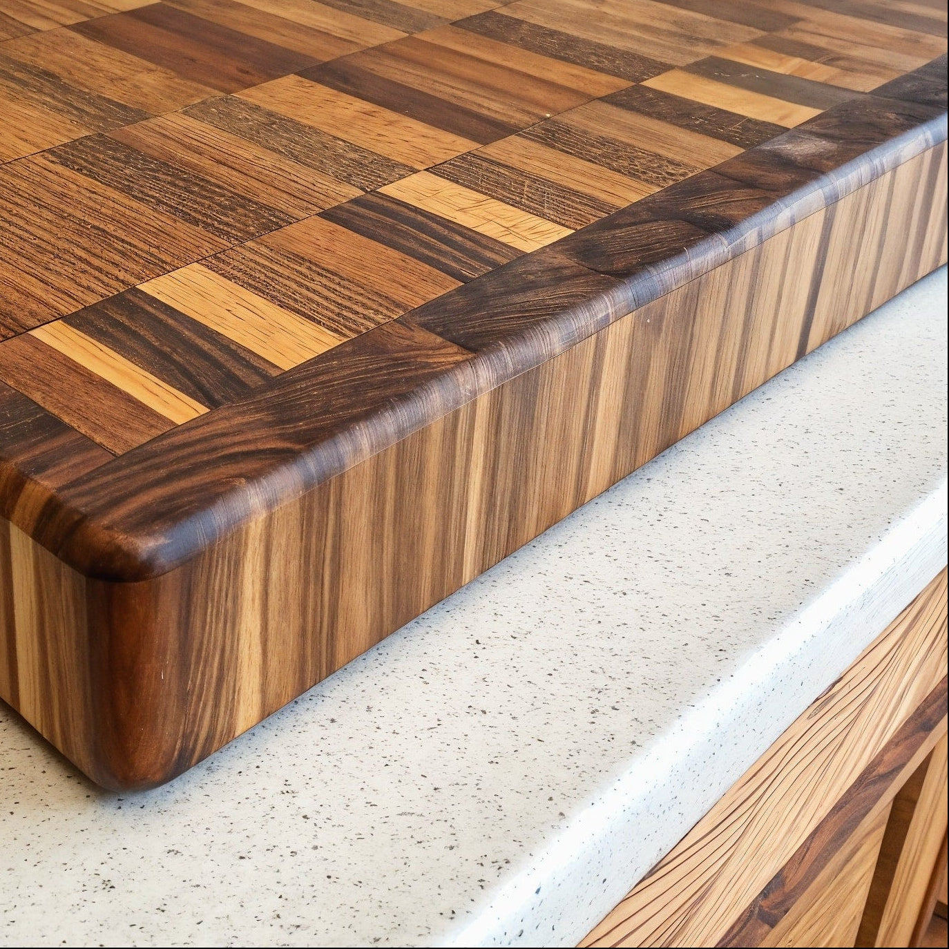Shopaverly Zebrawood Butcher Block — three-quarter angled view showing wood grain and edge thickness