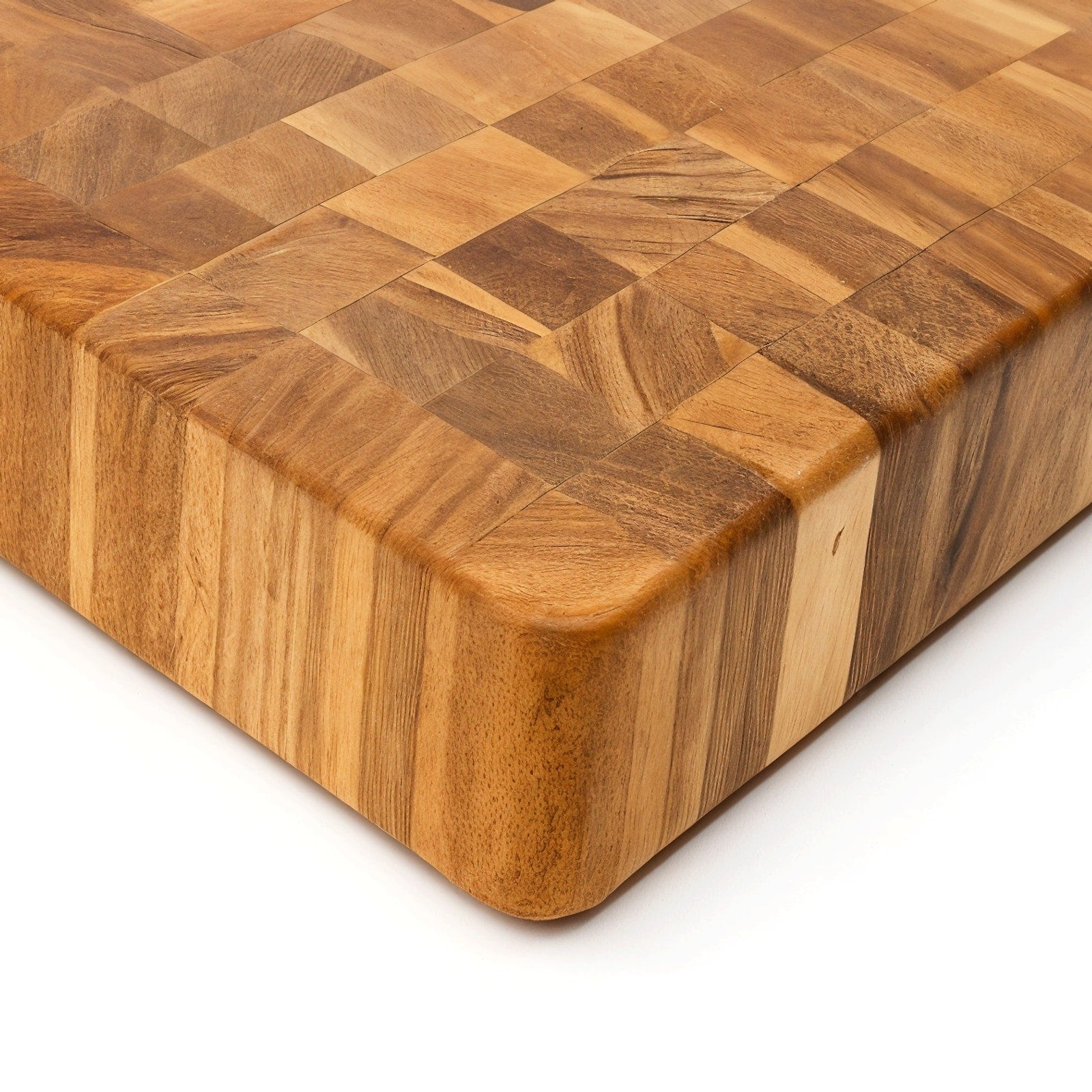Shopaverly Teak Small Butcher Block — close view of front edge showing thickness and rounded edge