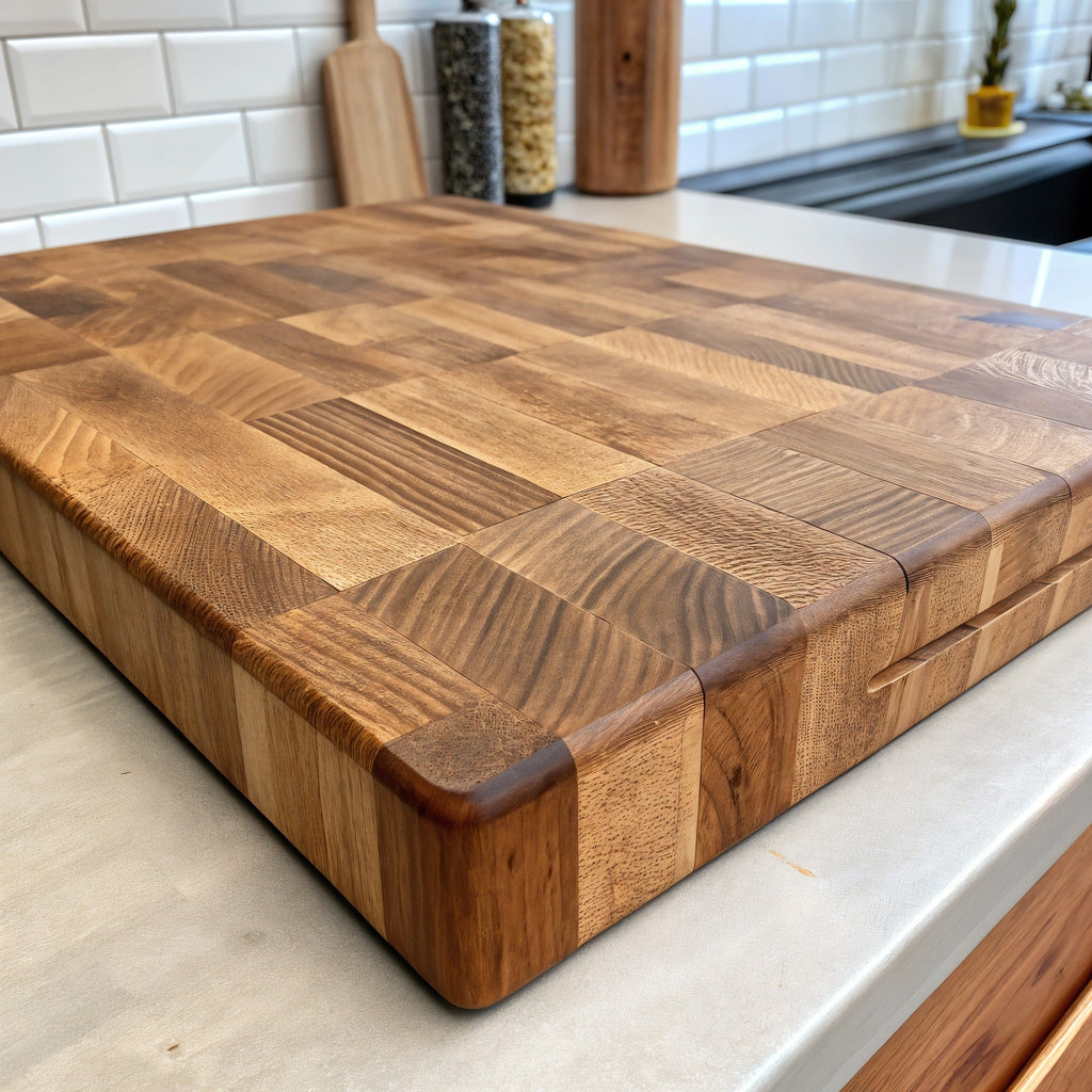 Shopaverly Oak Premium Butcher Block — three-quarter angled view showing full top face and front edge