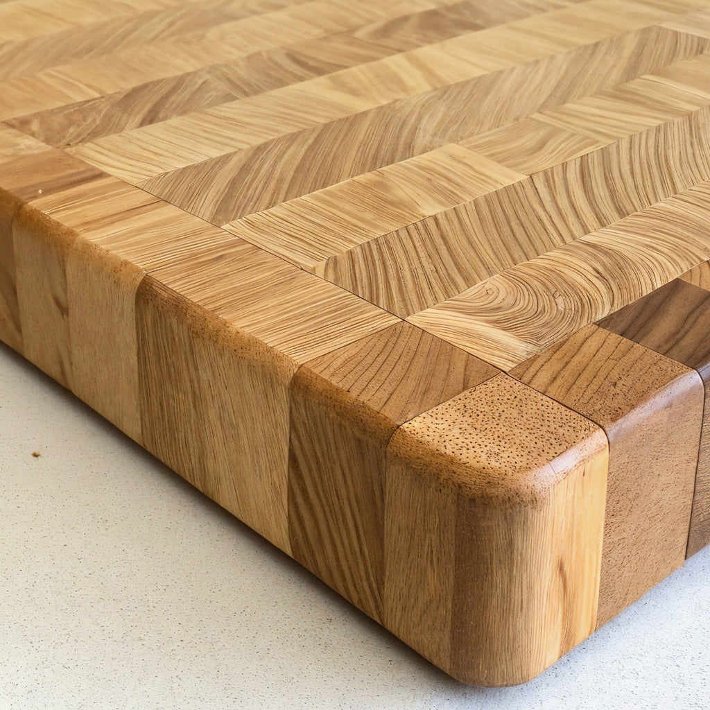Shopaverly Ash Deluxe Butcher Block — close view of the front edge showing thickness and rounded edges