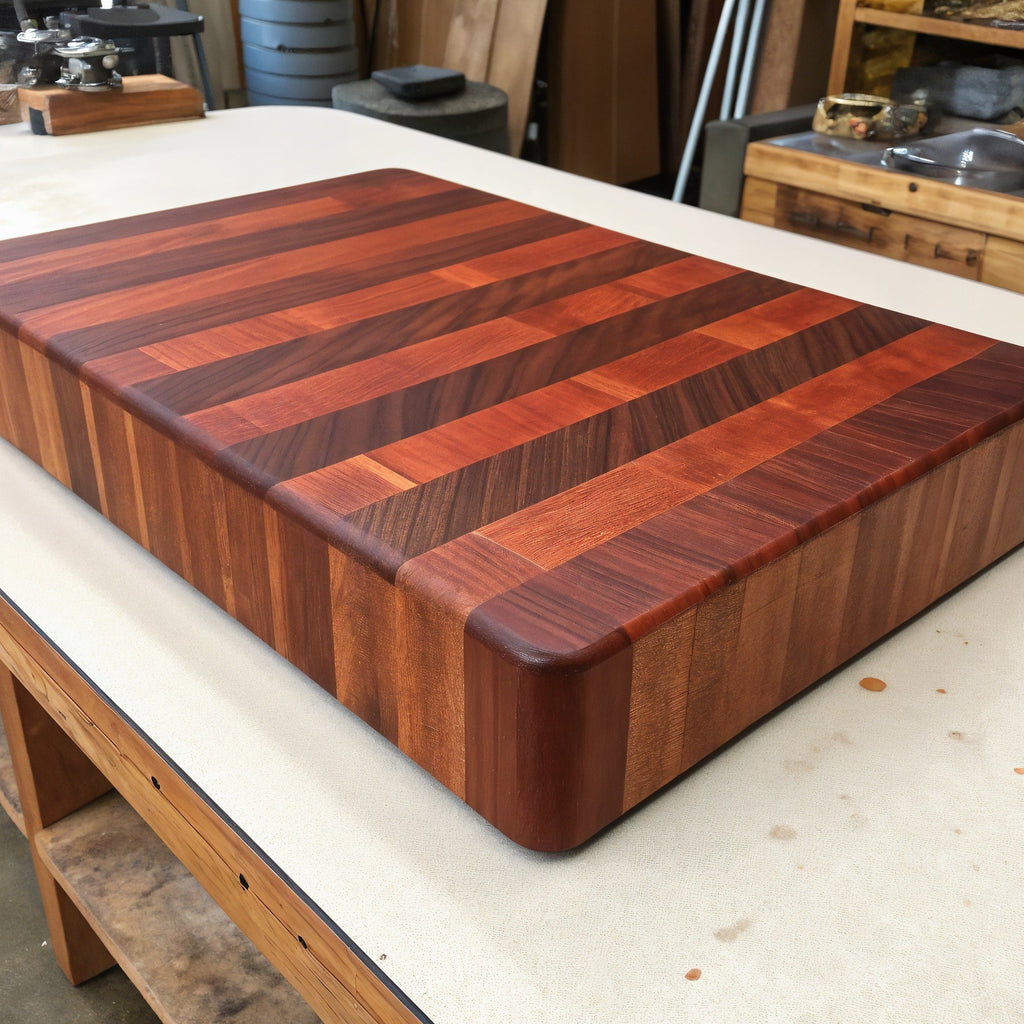 Shopaverly Padauk Deluxe Butcher Block — three-quarter angled view showing full top face and edge thickness